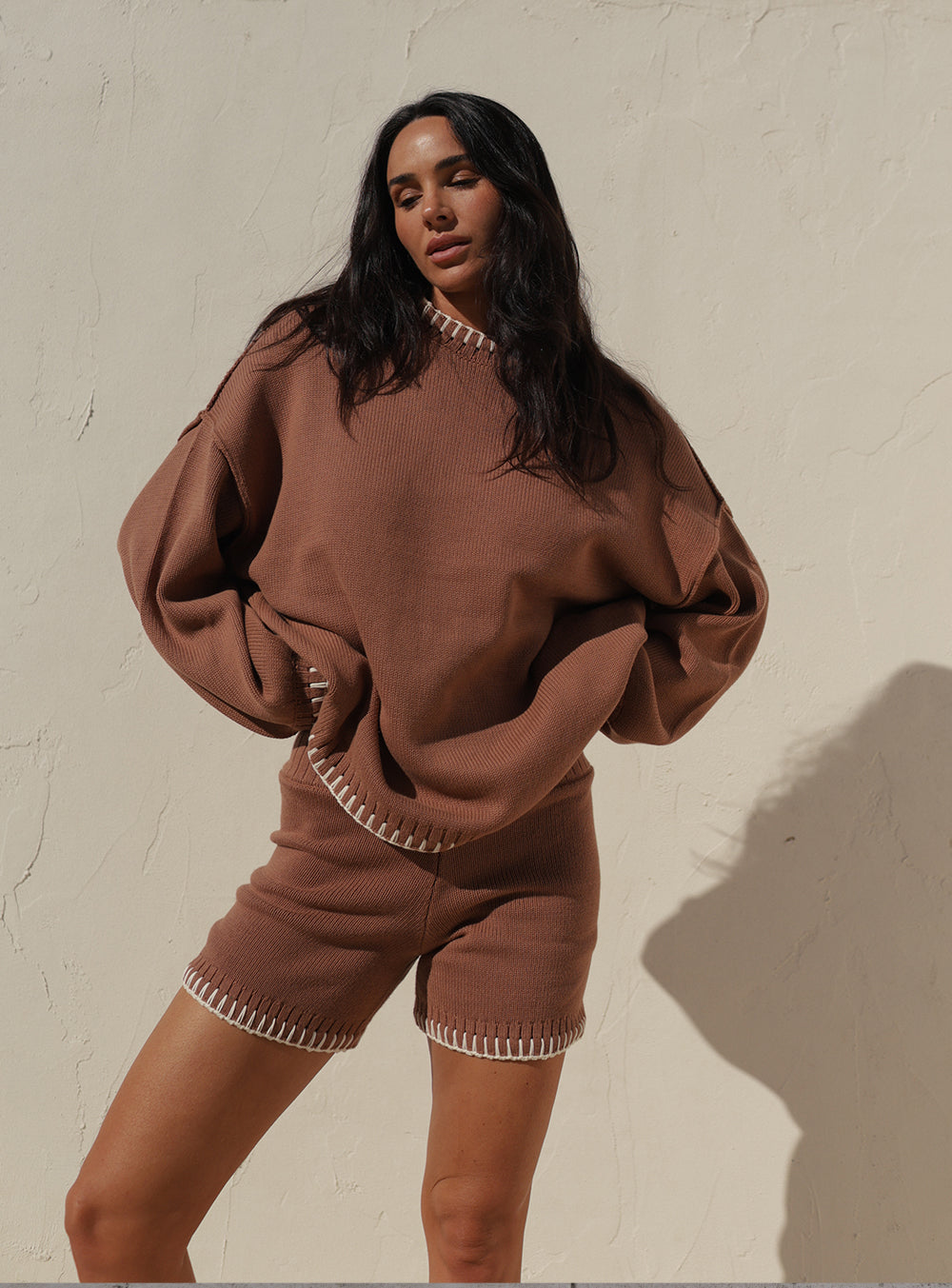 Mocha Stitched Knit Jumper